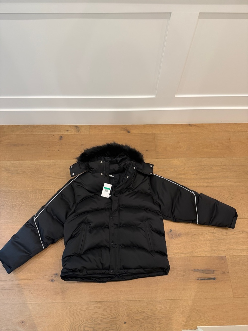 Supreme Black Kids Puffer Jacket with Faux Fur Hood